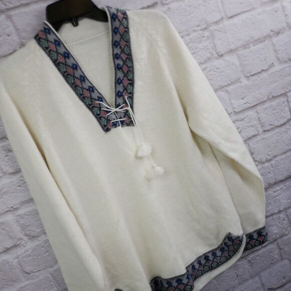 Sweater Tie with Tassels Tunic Style Ivory & Gray - Picture 2 of 4